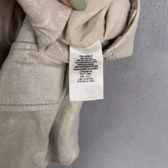 Alice + Olivia Pants Womens 4 Cargo Cropped Shimmer Coated Linen Blend Stretch - Picture 5 of 13